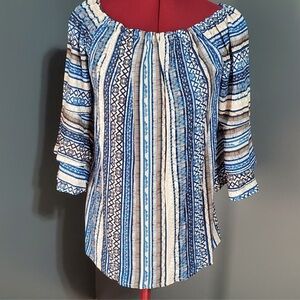 Lascana Striped Blue Women's Blouse Bell Half Sleeves Women's Size 12